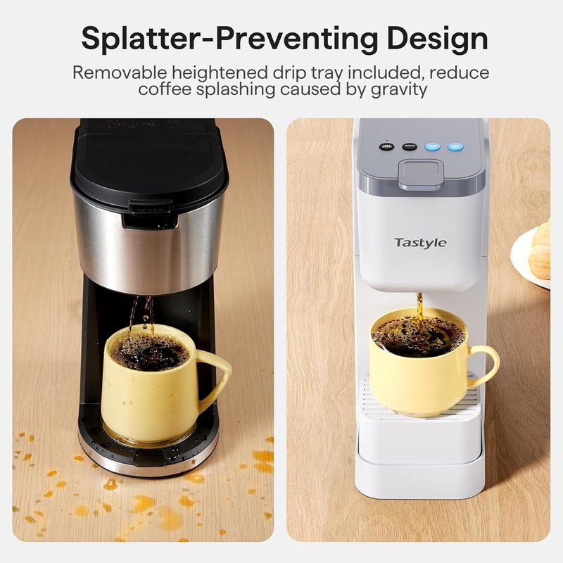 Tastyle Single Serve Coffee Maker for K Cup, Ground and Tea, Hot and Iced Coffee Machines with Bold Setting, 6 to 16 Oz Brew Sizes, Compact for Small Spaces, White (2.0 Version) - Image 3